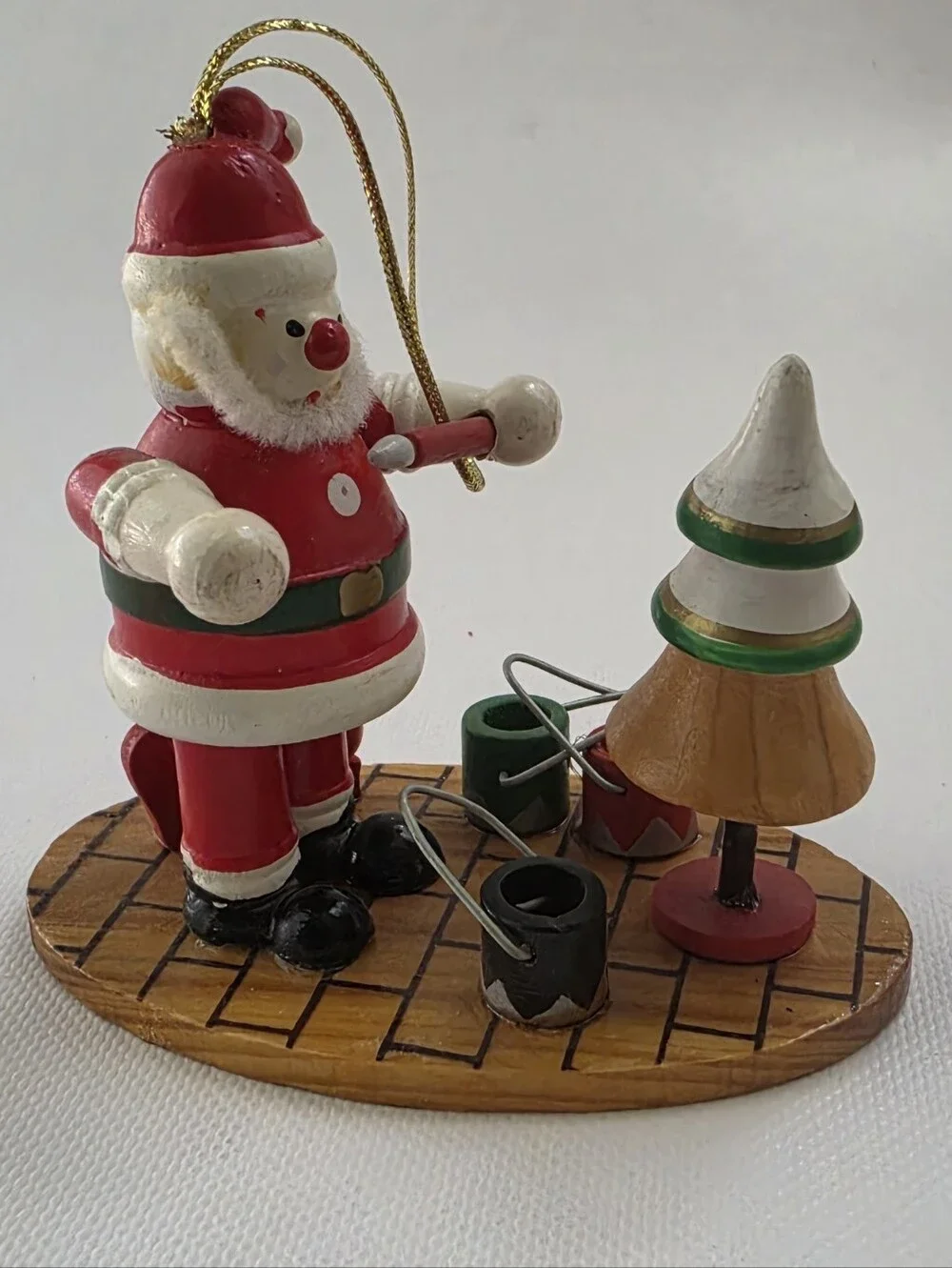 Vintage Style Santa Painting Christmas Tree Wooden Ornament Holiday Decor